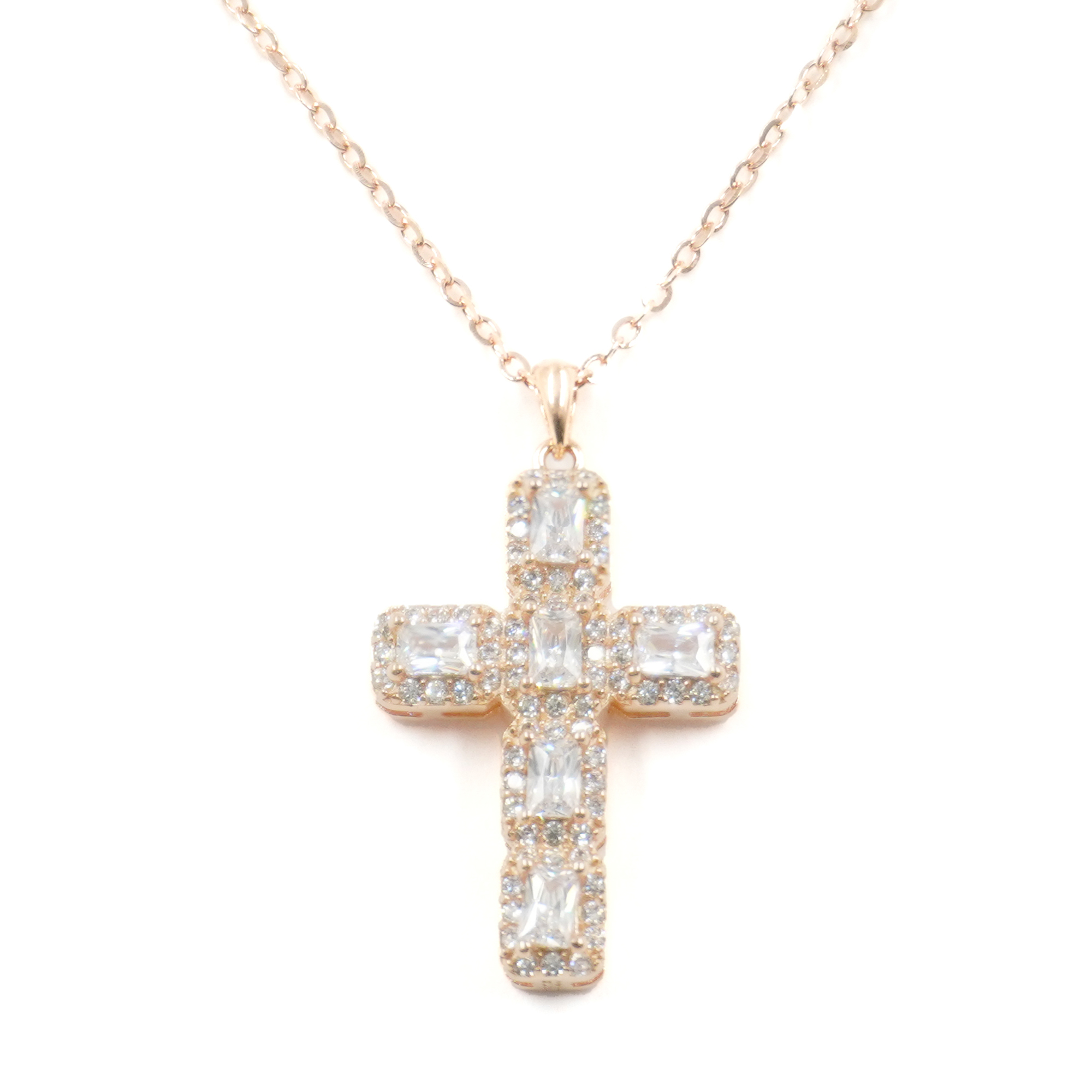 Collana Argento croce con zirconi – Rosè