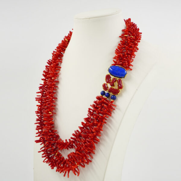 Collana corallo, lapis, chiusura argento