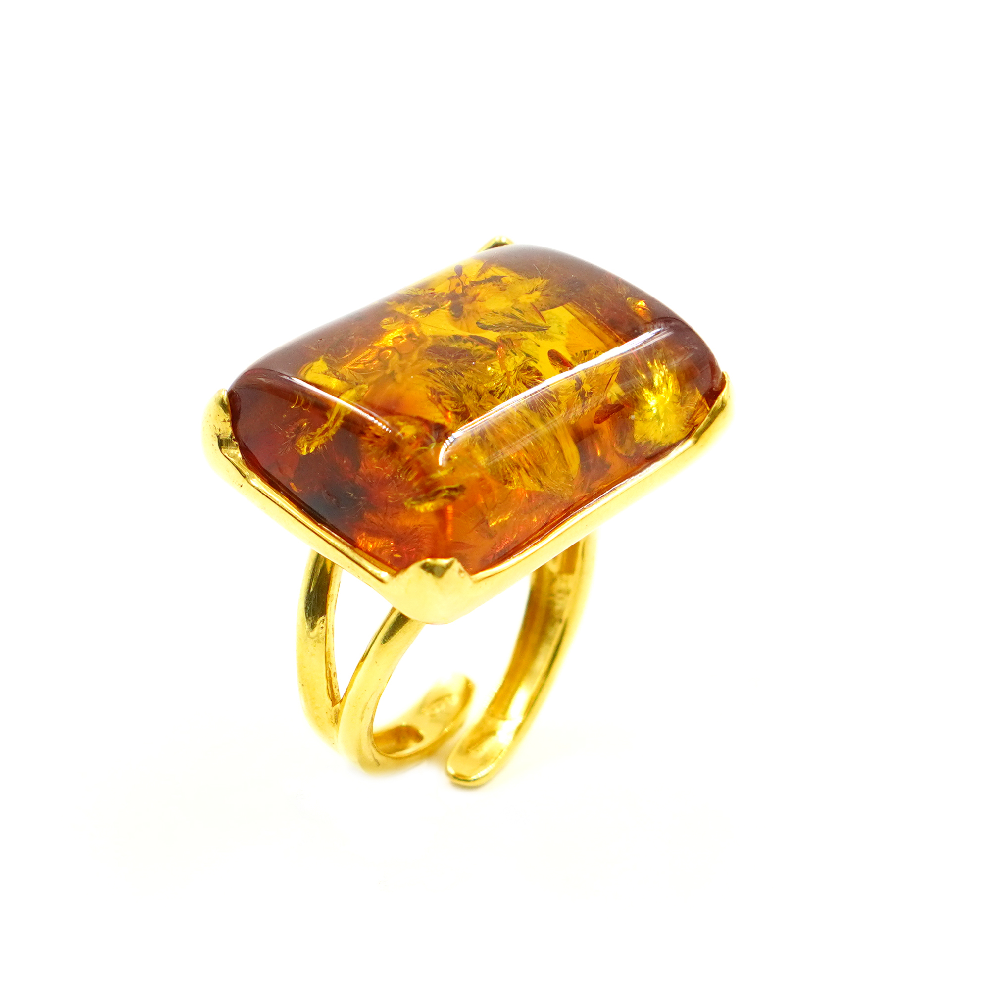 Anello argento ambra rettangolare – Dorato
