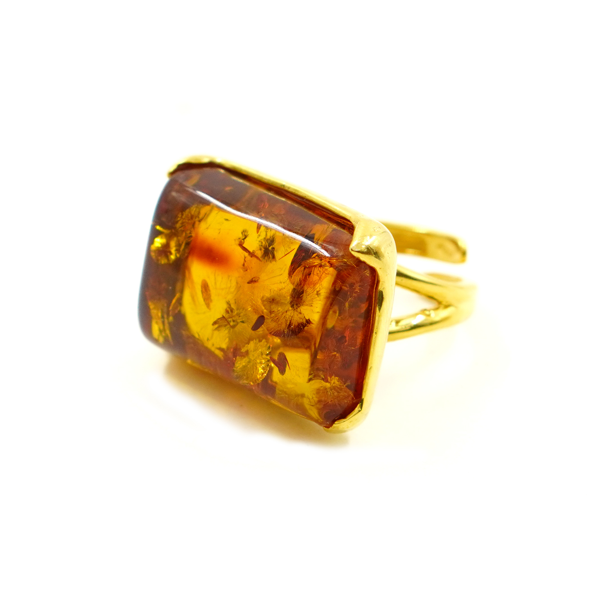 Anello argento ambra rettangolare – Dorato - immagine 2