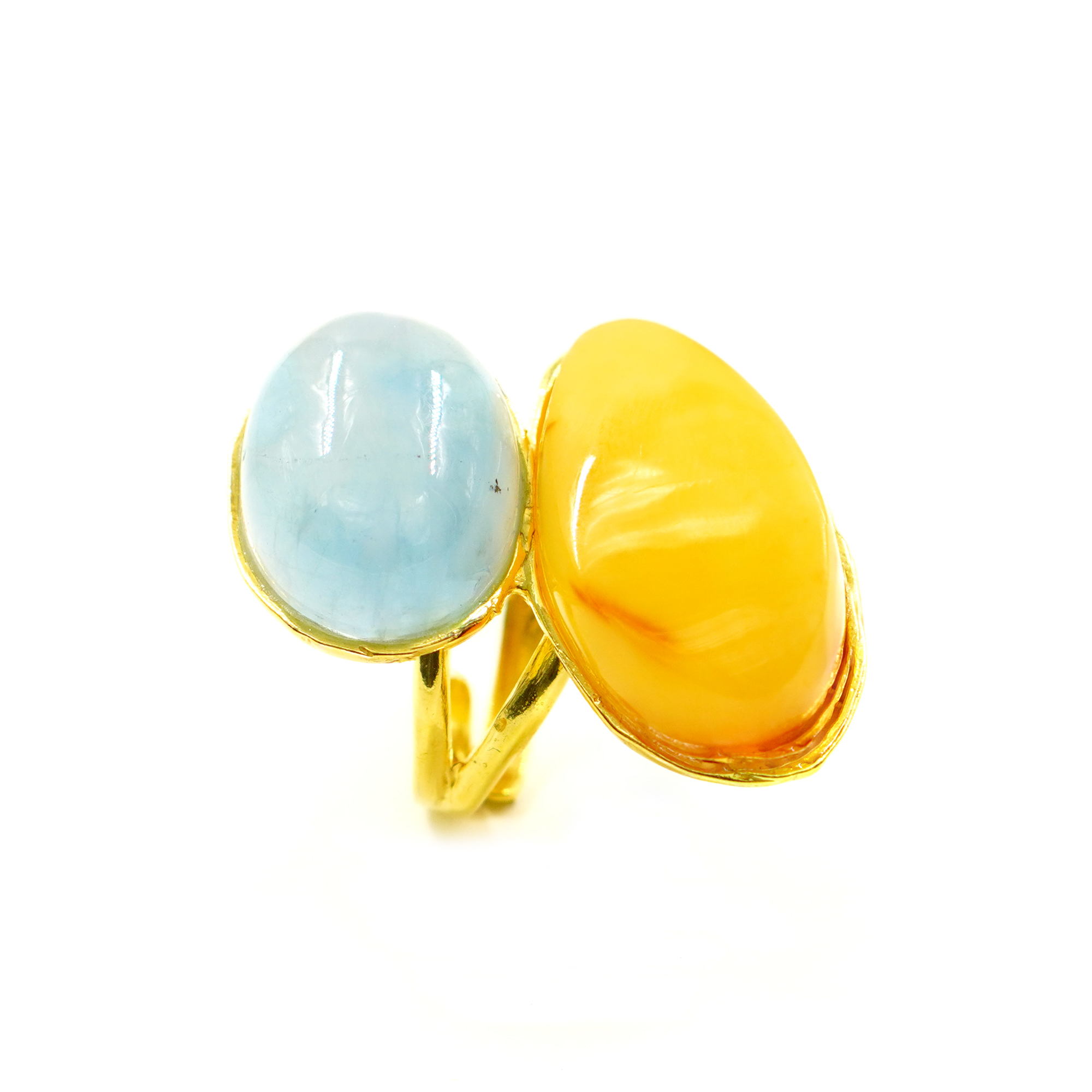 Anello argento ambra, acquamarina - Dorato - immagine 2