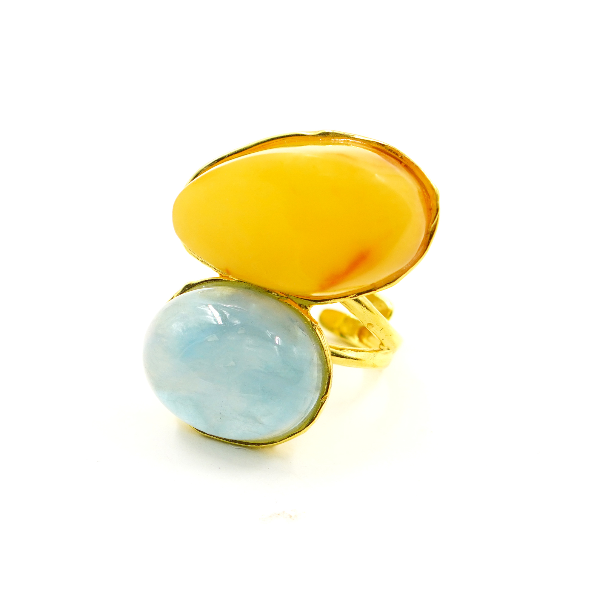 Anello argento ambra, acquamarina - Dorato - immagine 3