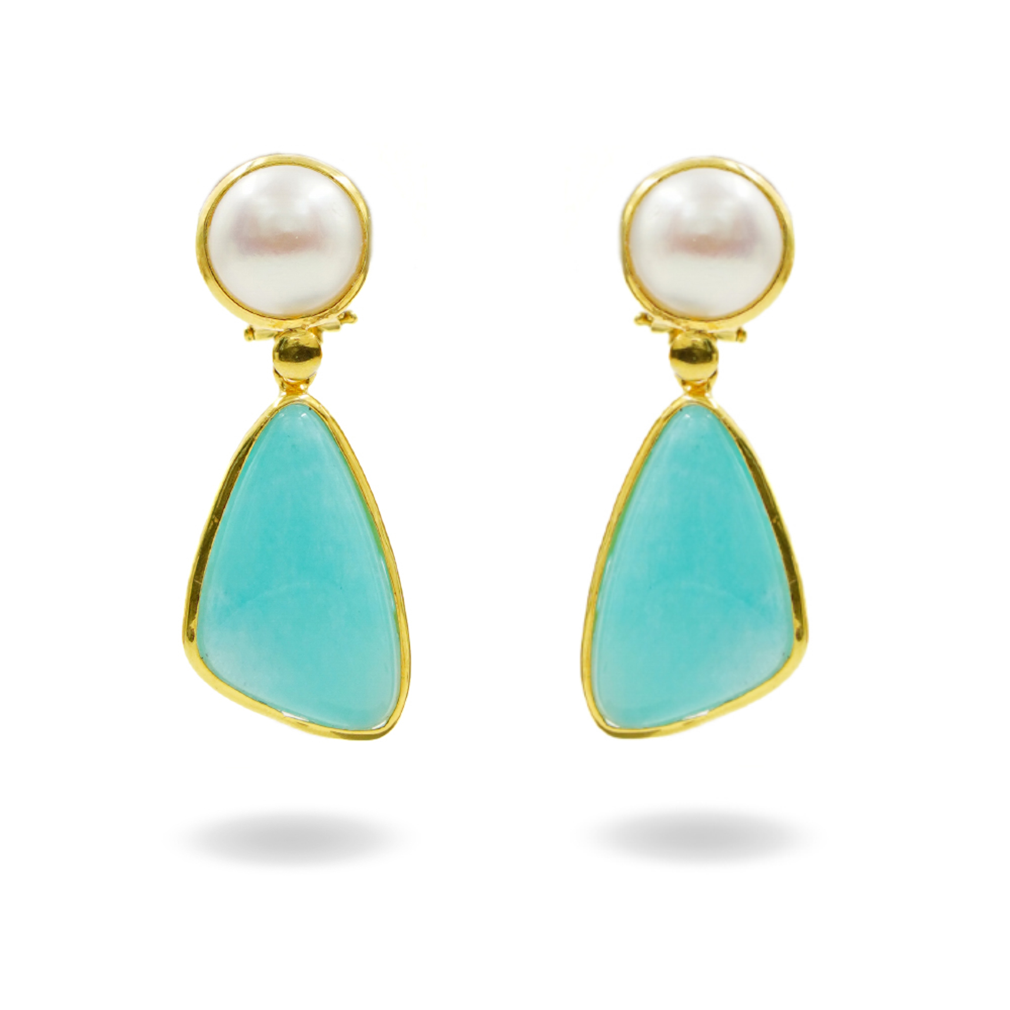 Orecchini Argento perla, amazzonite - Dorato