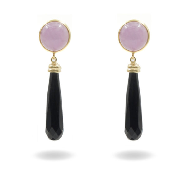 Orecchini Argento Kunzite, agata nera – Dorato