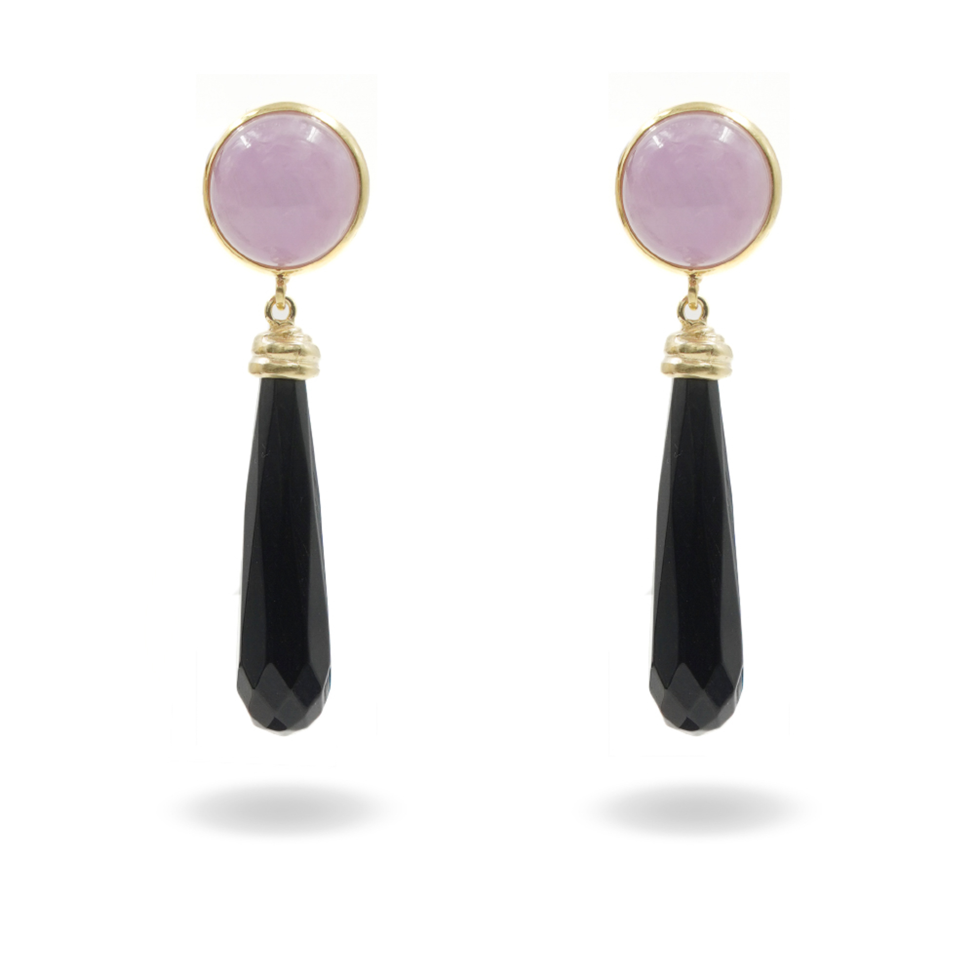 Orecchini Argento Kunzite, agata nera – Dorato