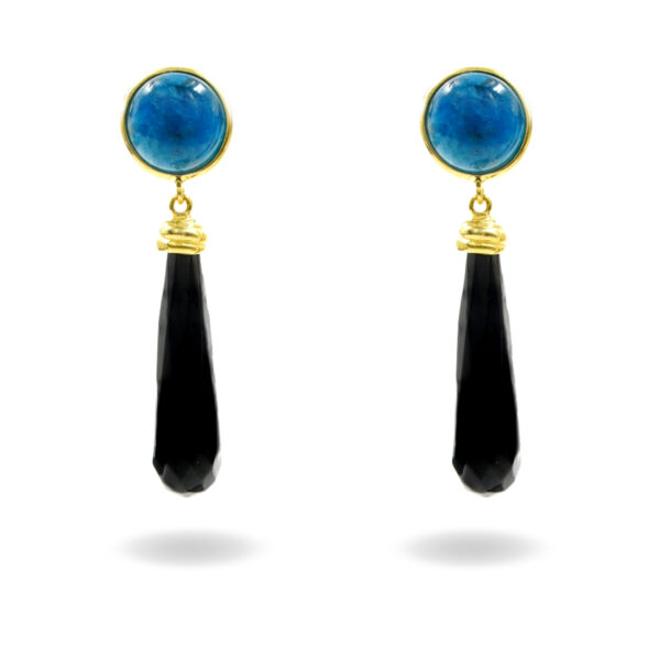 Orecchini Argento Apatite, agata nera – Dorato