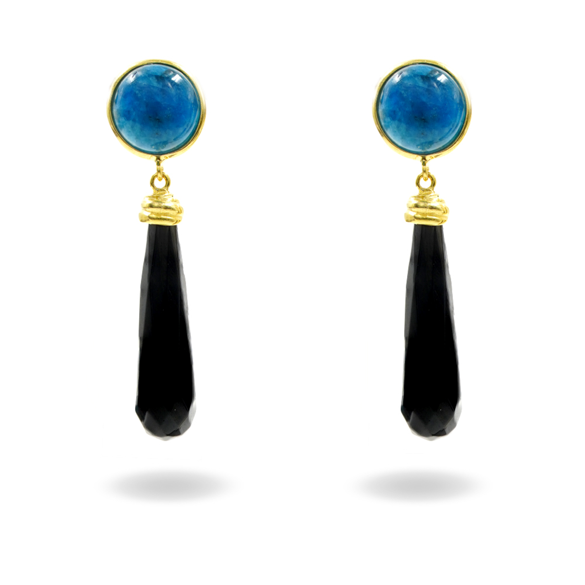 Orecchini Argento Apatite, agata nera – Dorato