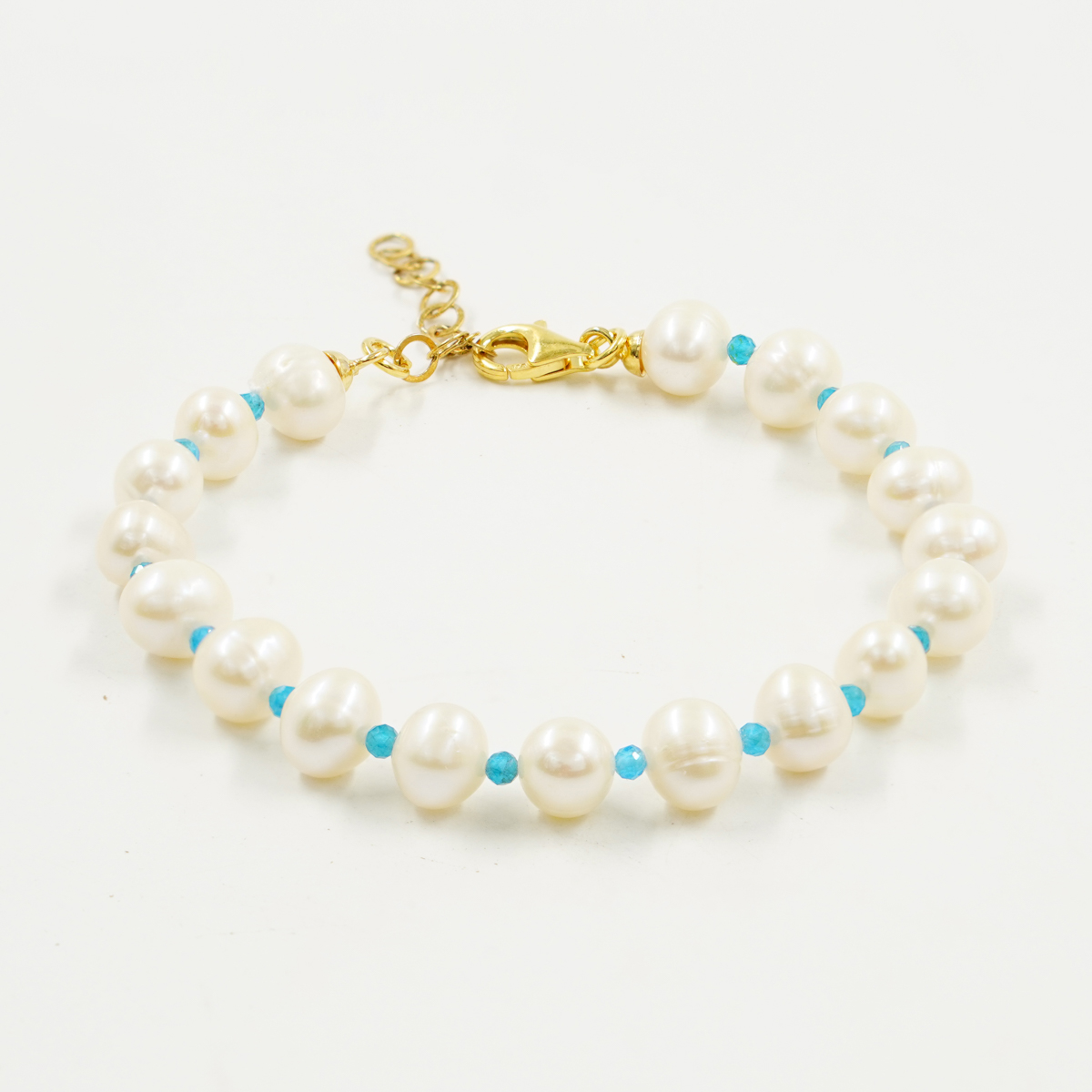 Bracciale perle, apatite, chiusura argento