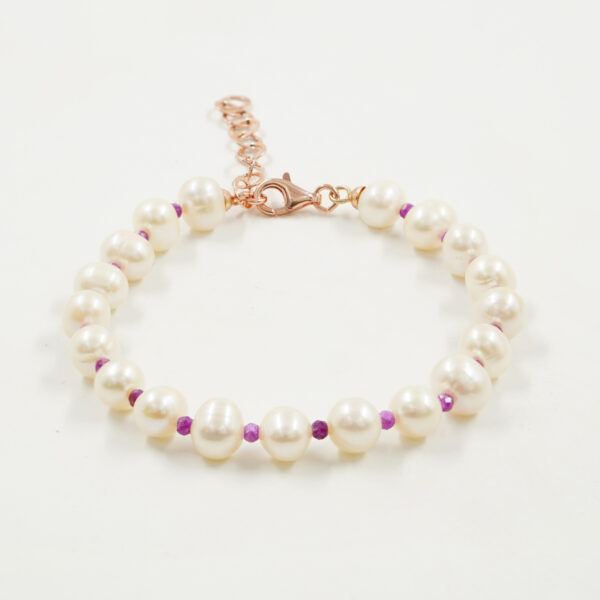 Bracciale perle, rubini, chiusura argento