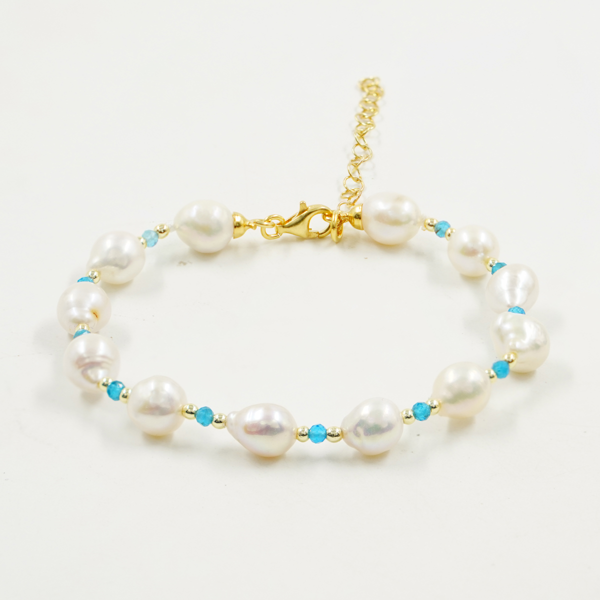 Bracciale perle, apatite, chiusura argento