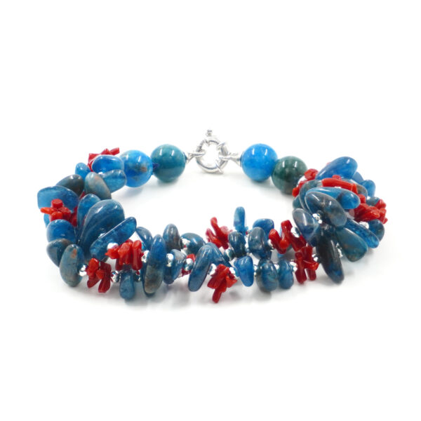 Bracciale apatite, corallo, chiusura argento