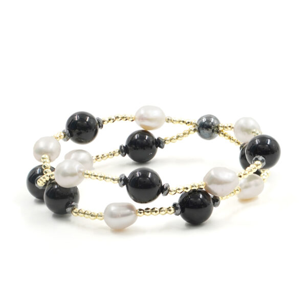 Bracciale elastico ematite, agata nera, perla