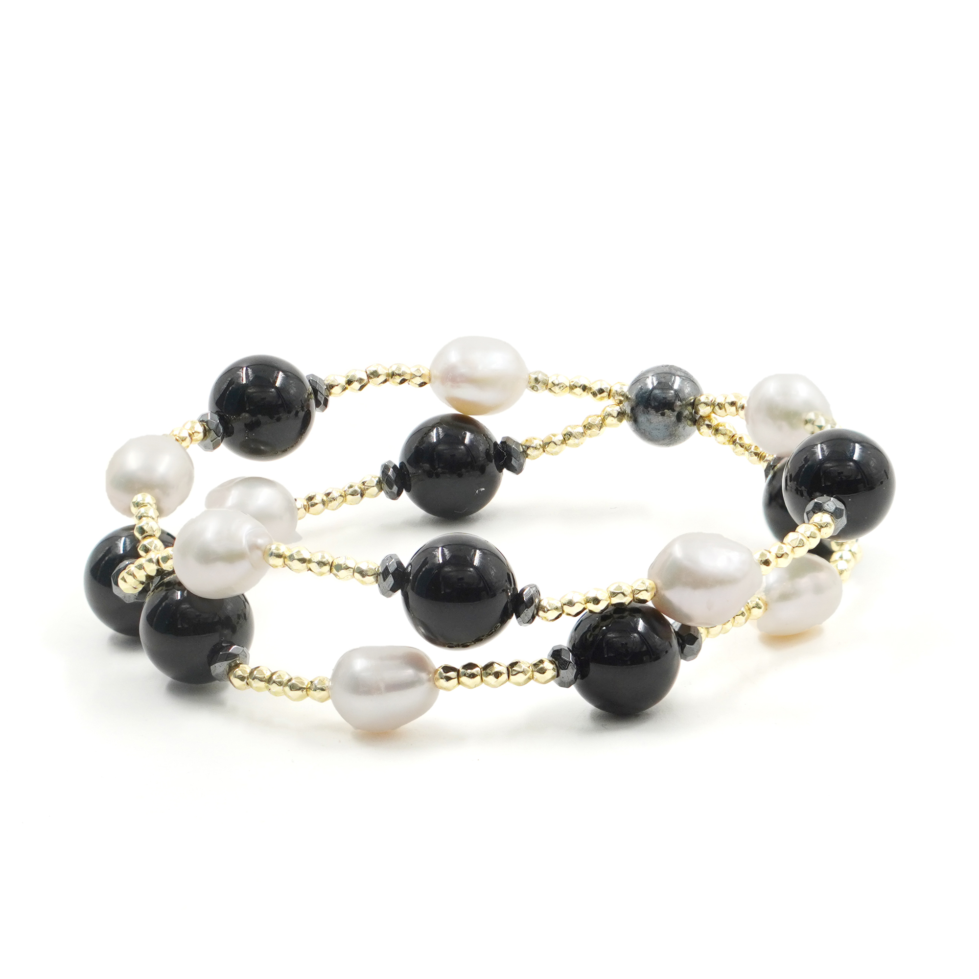 Bracciale elastico ematite, agata nera, perla