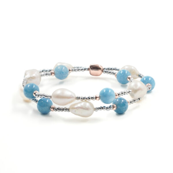 Bracciale elastico ematite, giada azzurra, perla