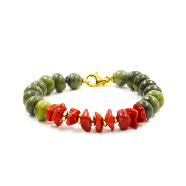 Bracciale giada, corallo chiusura argento