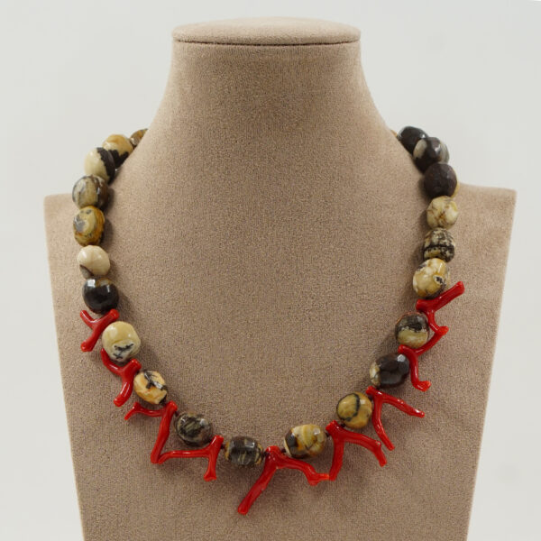 Collana Wood Jasper e Corallo e chiusura in argento 925‰
