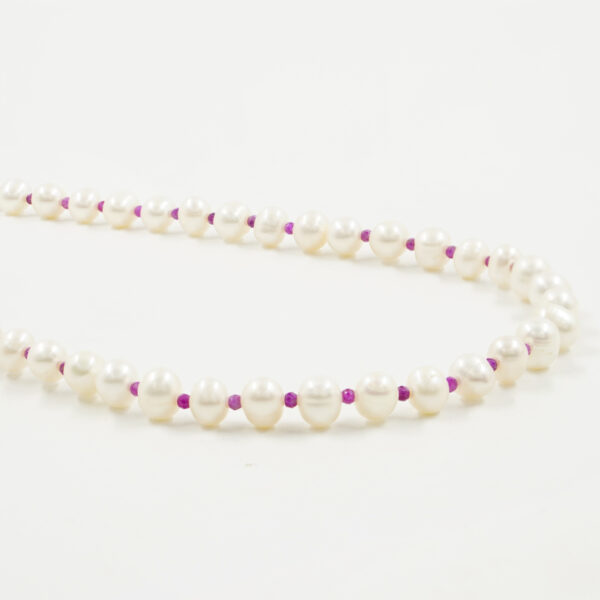 Collana perle, rubini, chiusura argento