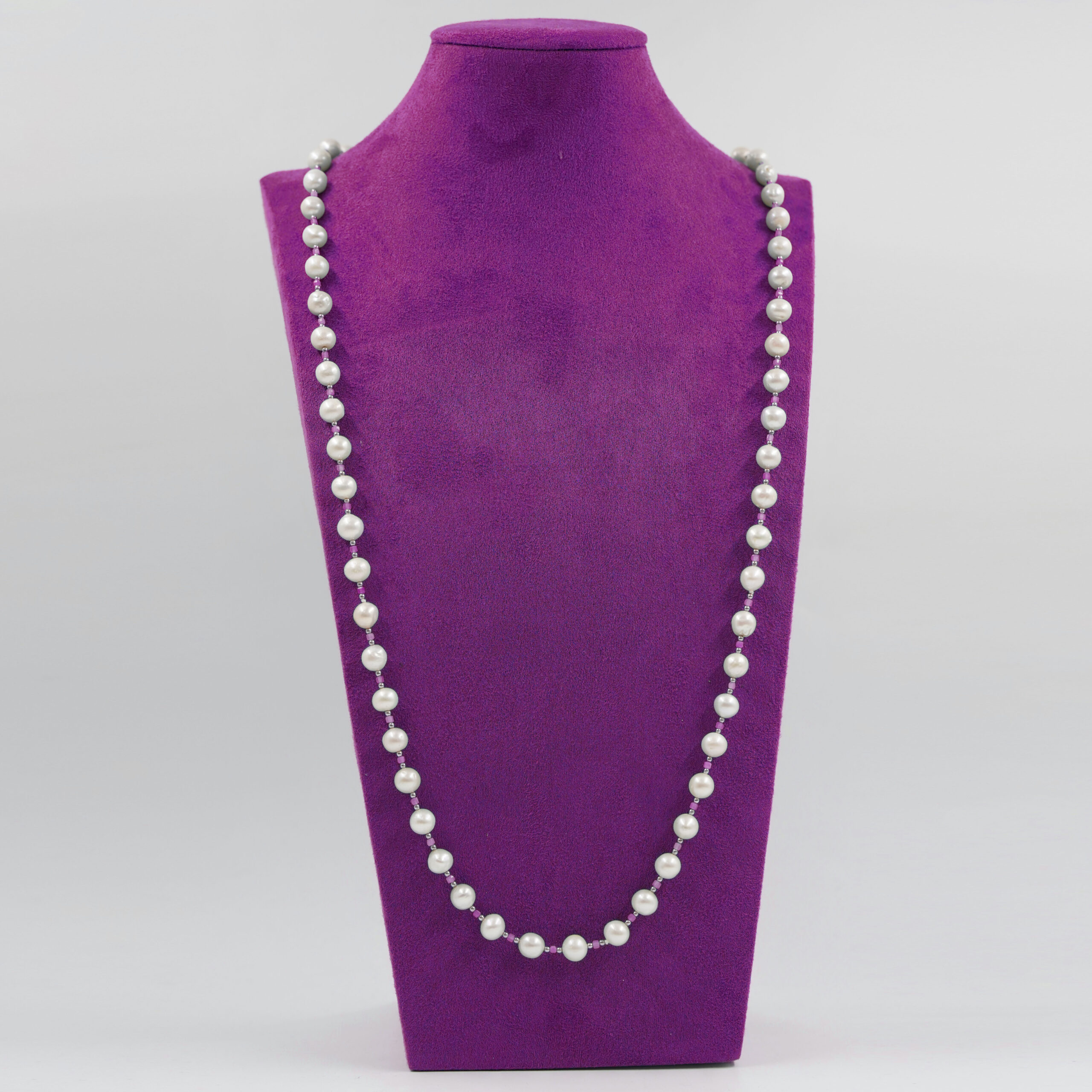Collana perle, rubini, chiusura argento - immagine 2