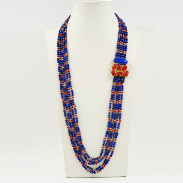 Collana lapis, corallo, chiusura argento