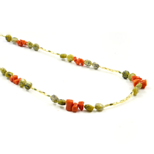 Collana ematite, giada, corallo, chiusura argento