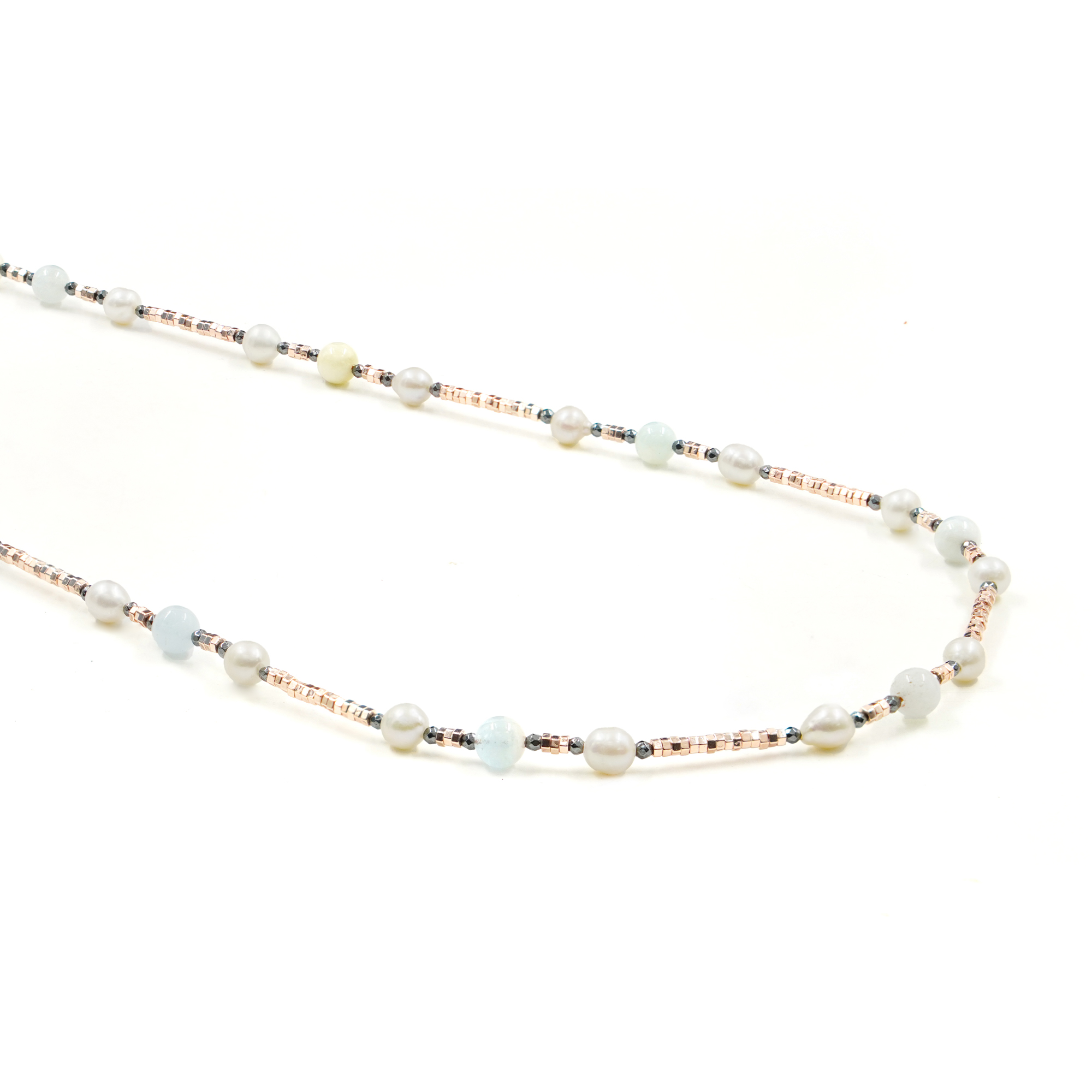 Collana ematite, acquamarina, chiusura argento