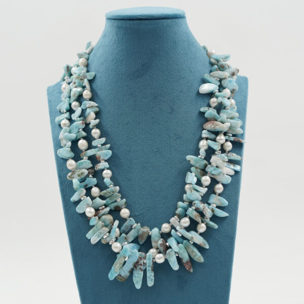 Collana larimar, perla, chiusura argento