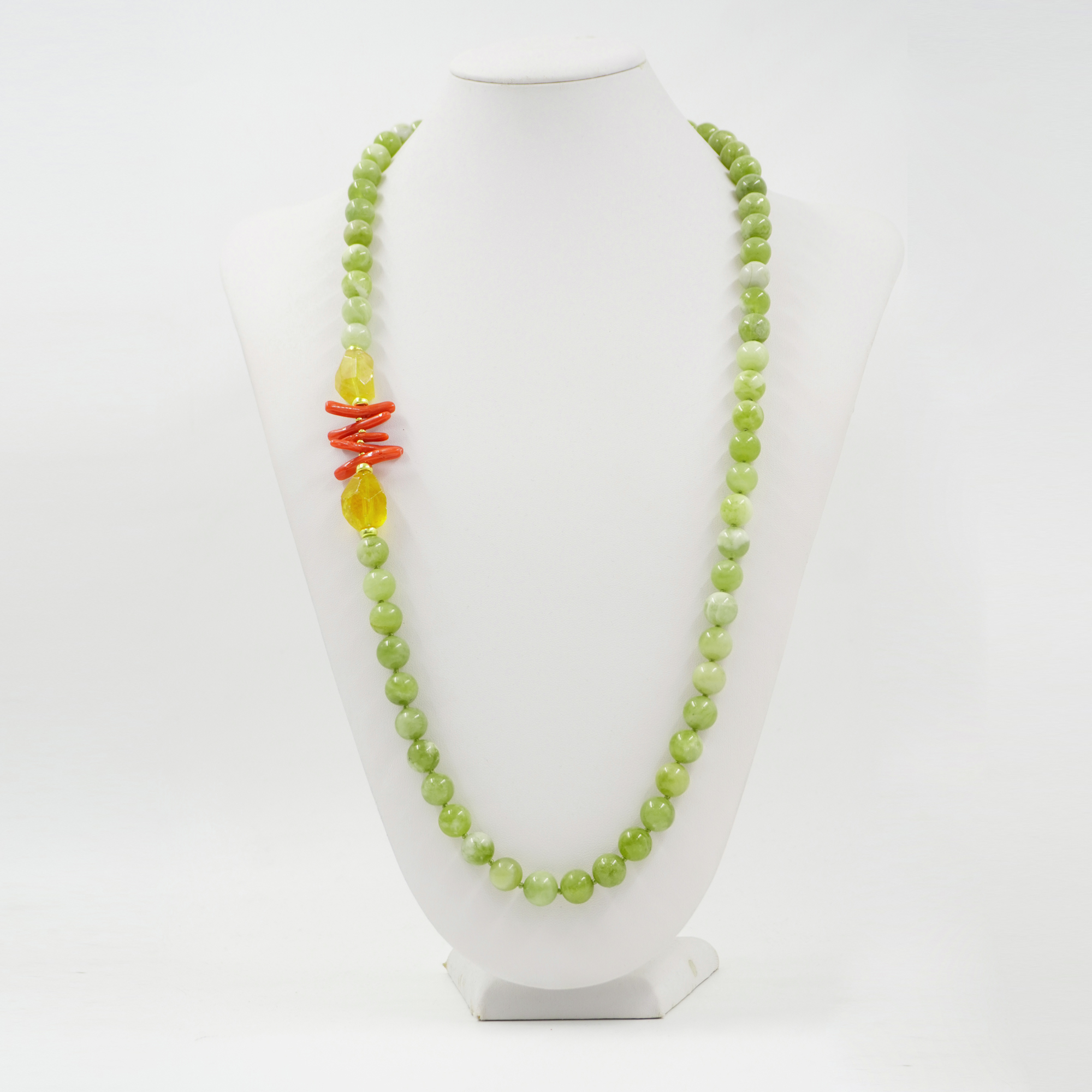 Collana giada, corallo, fluorite, chiusura argento - immagine 2