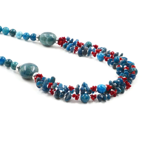 Collana apatite, corallo, chiusura argento