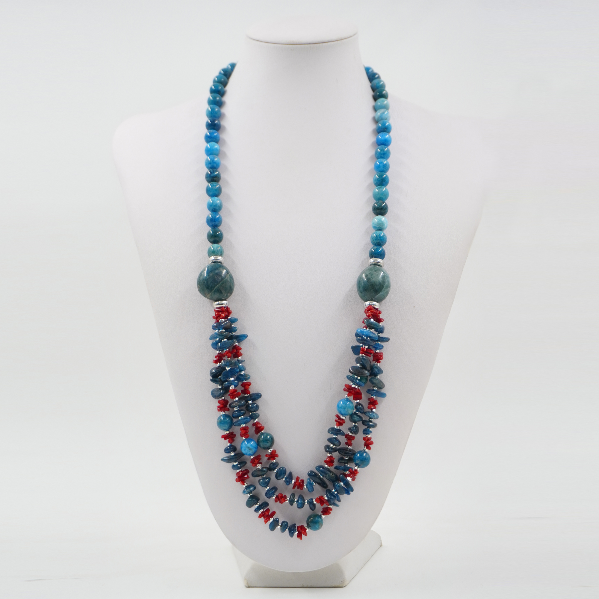 Collana apatite, corallo, chiusura argento - immagine 2