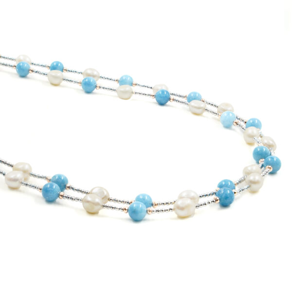 Collana ematite, giada azzurra, perla