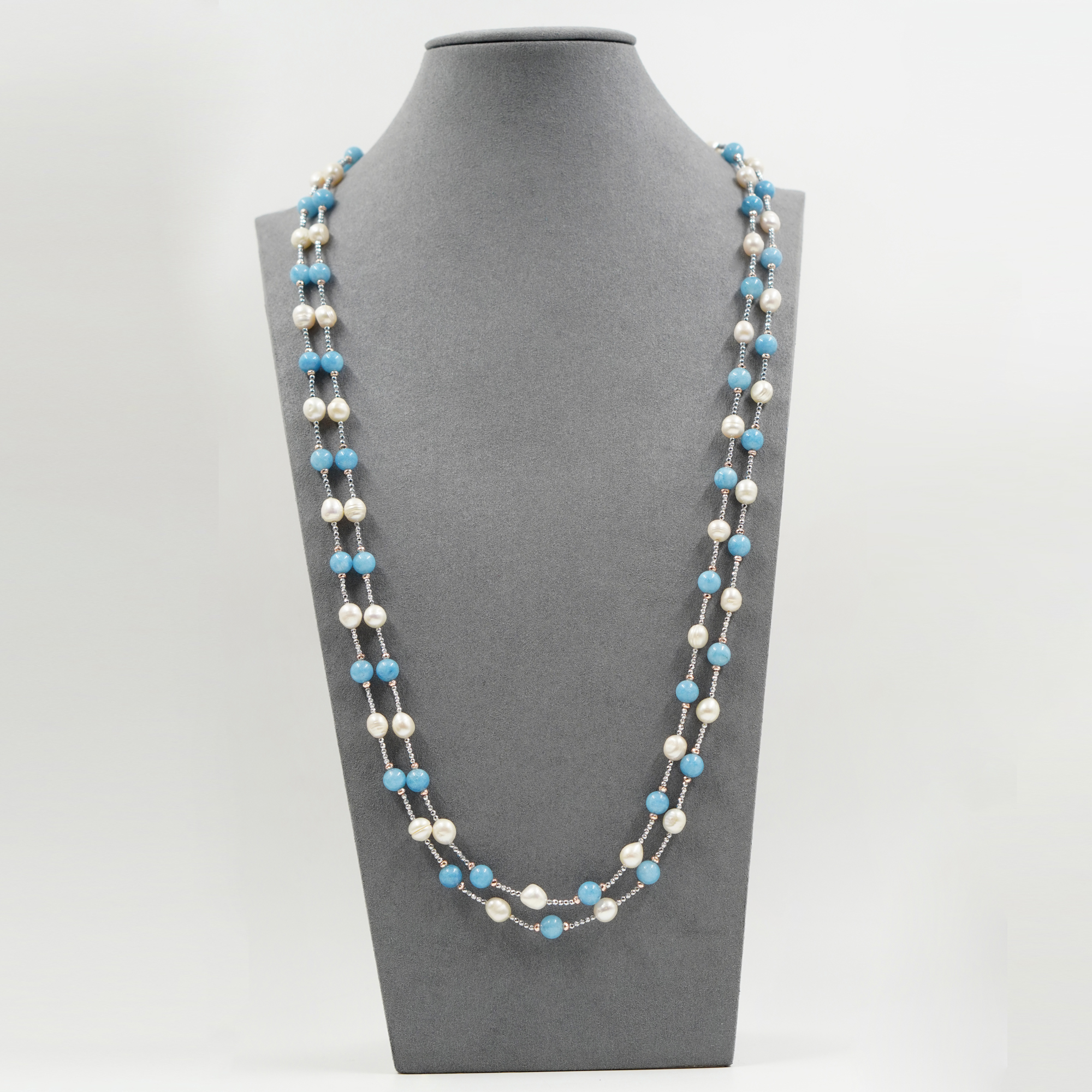 Collana ematite, giada azzurra, perla - immagine 2