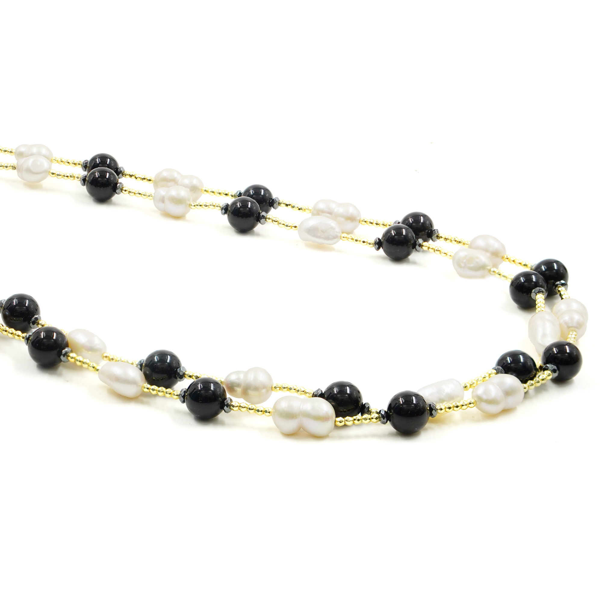 Collana ematite, agata nera, perla