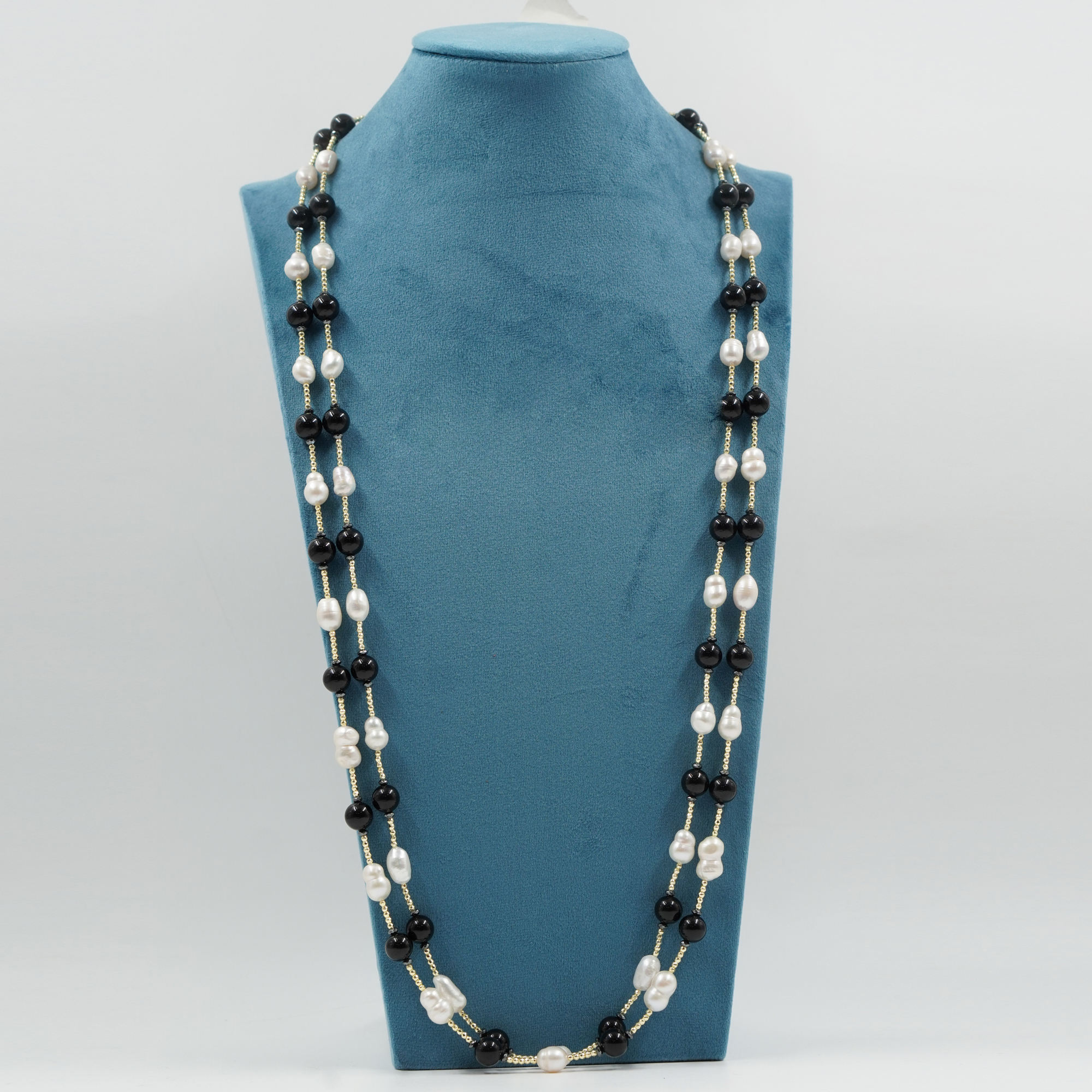 Collana ematite, agata nera, perla - immagine 2