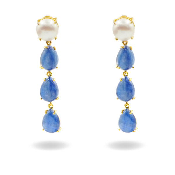 Orecchini argento cianite, perla - Dorato