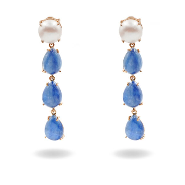 Orecchini argento cianite, perla – Rosè