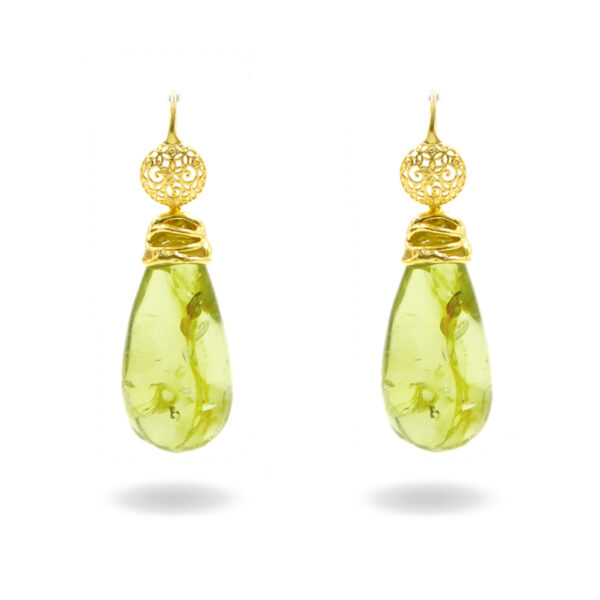 Orecchini Argento pendoli ambra verde - Dorato