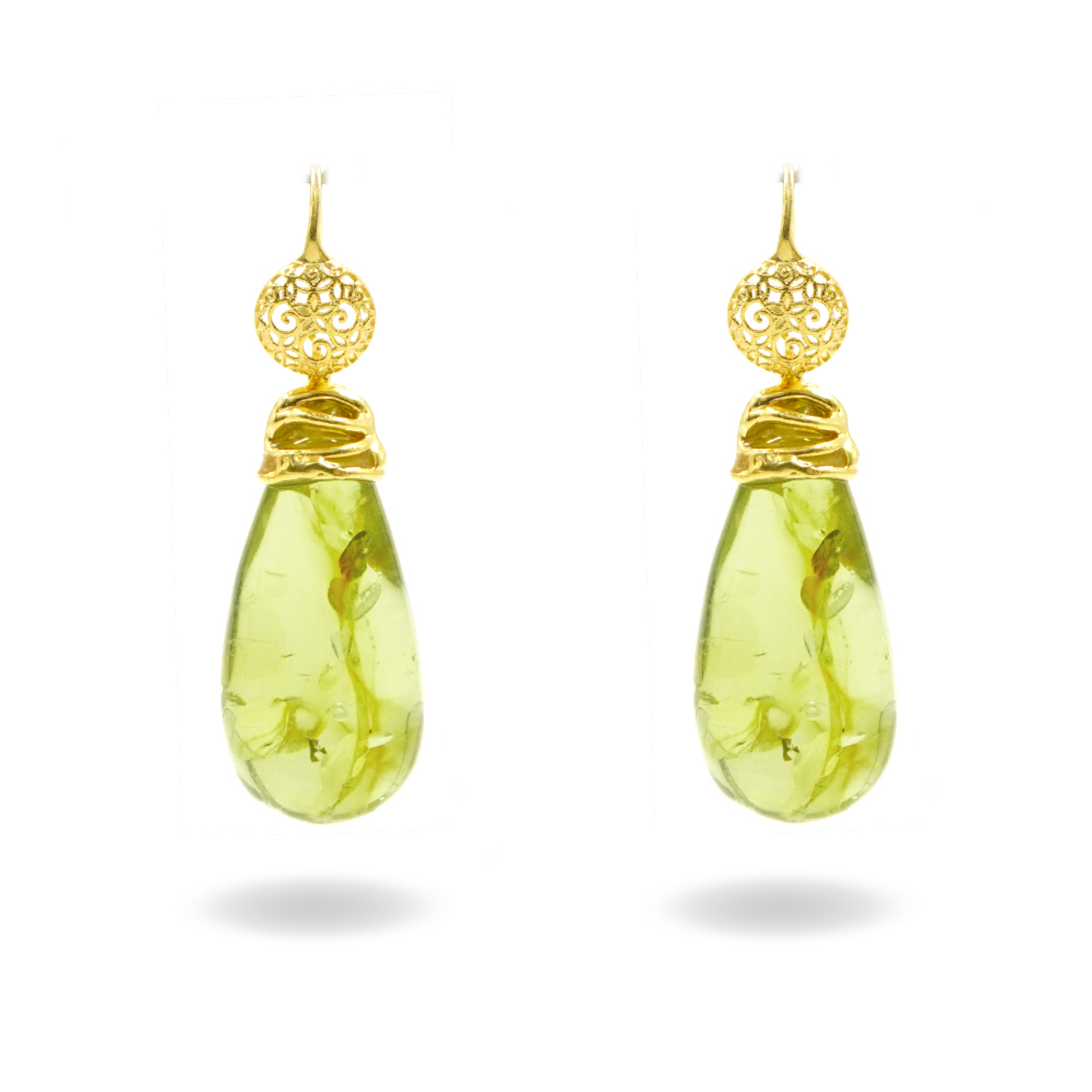 Orecchini Argento pendoli ambra verde - Dorato
