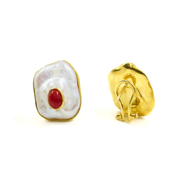 Orecchini argento perla, corallo - Dorato
