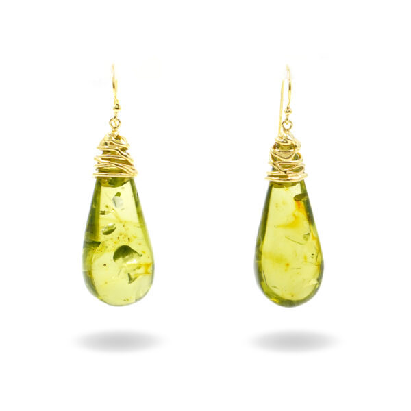 Orecchini Argento pendoli ambra verde - Dorato