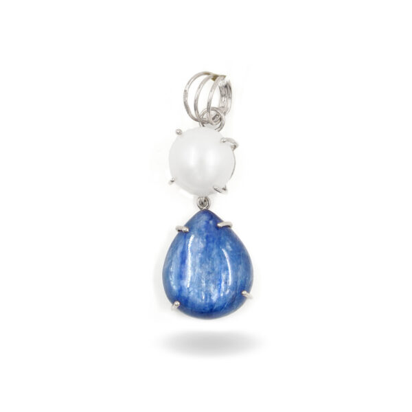 Pendente argento cianite, perla - Rodiato