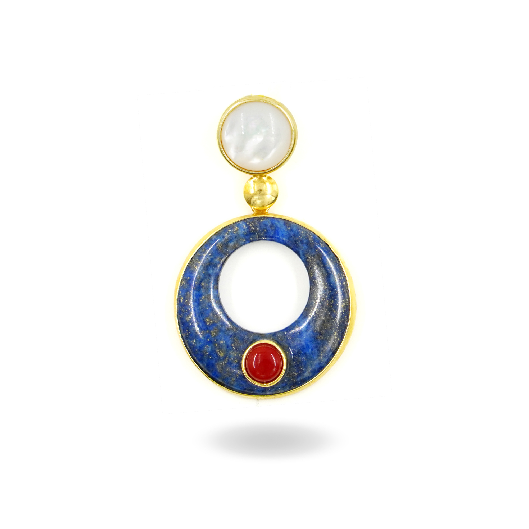 Pendente argento lapis, madreperla, corallo - Dorato