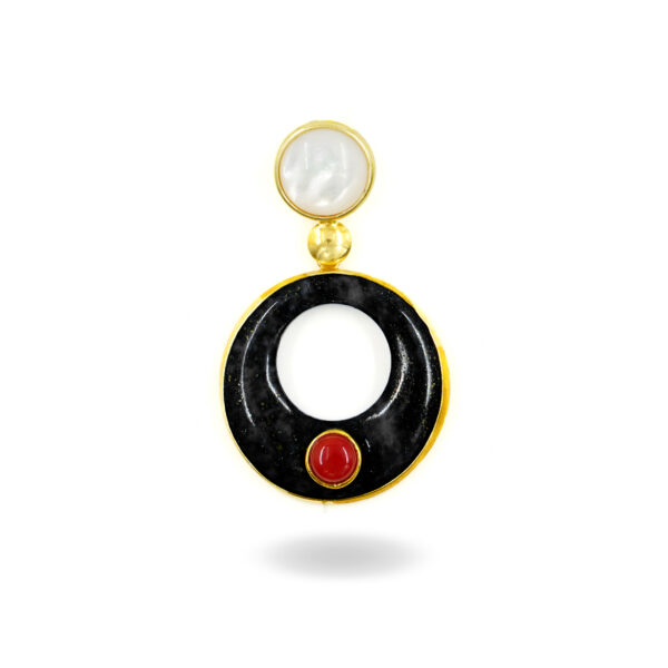 Pendente argento agata, madreperla, corallo - Dorato