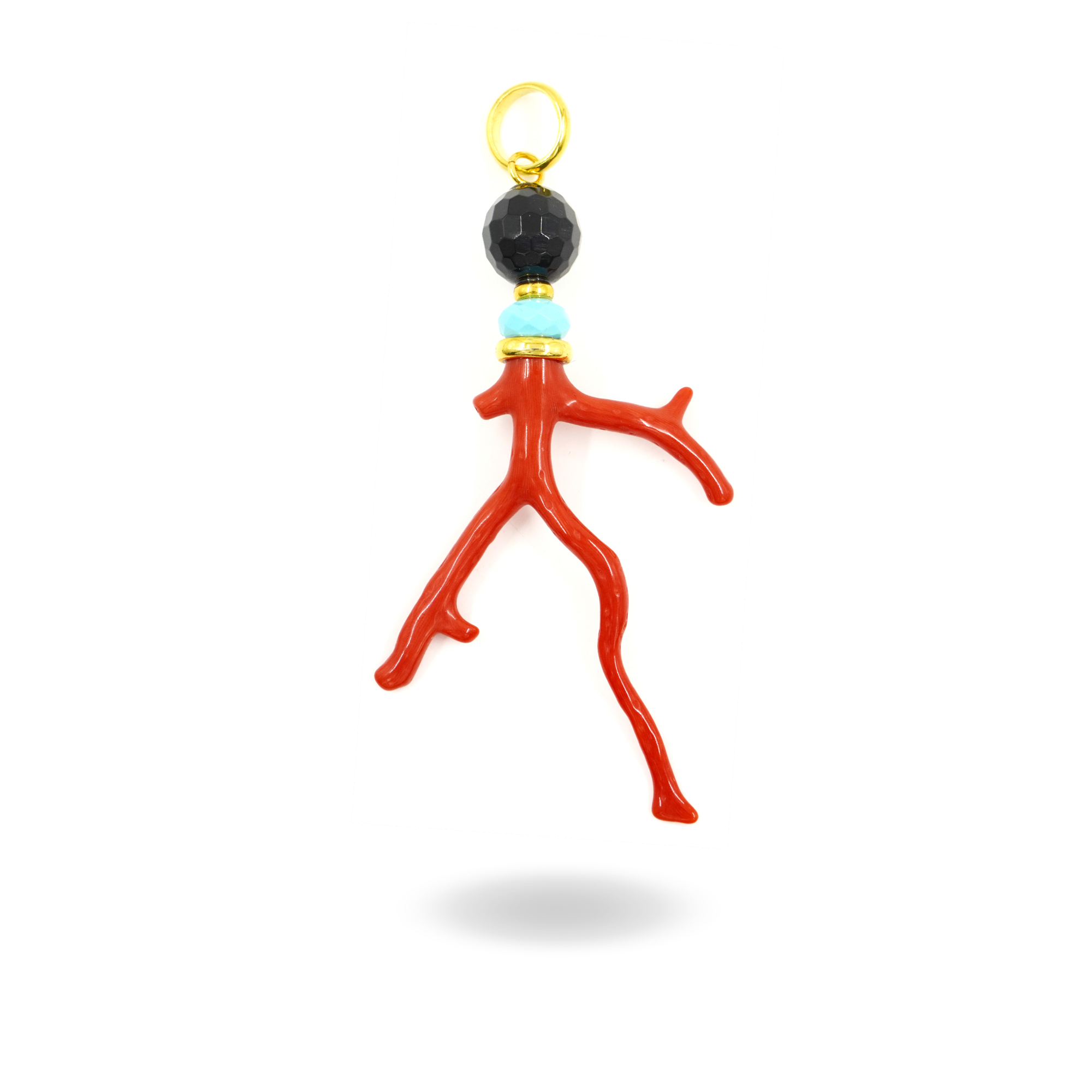 Pendente argento agata, corallo, pasta - Dorato