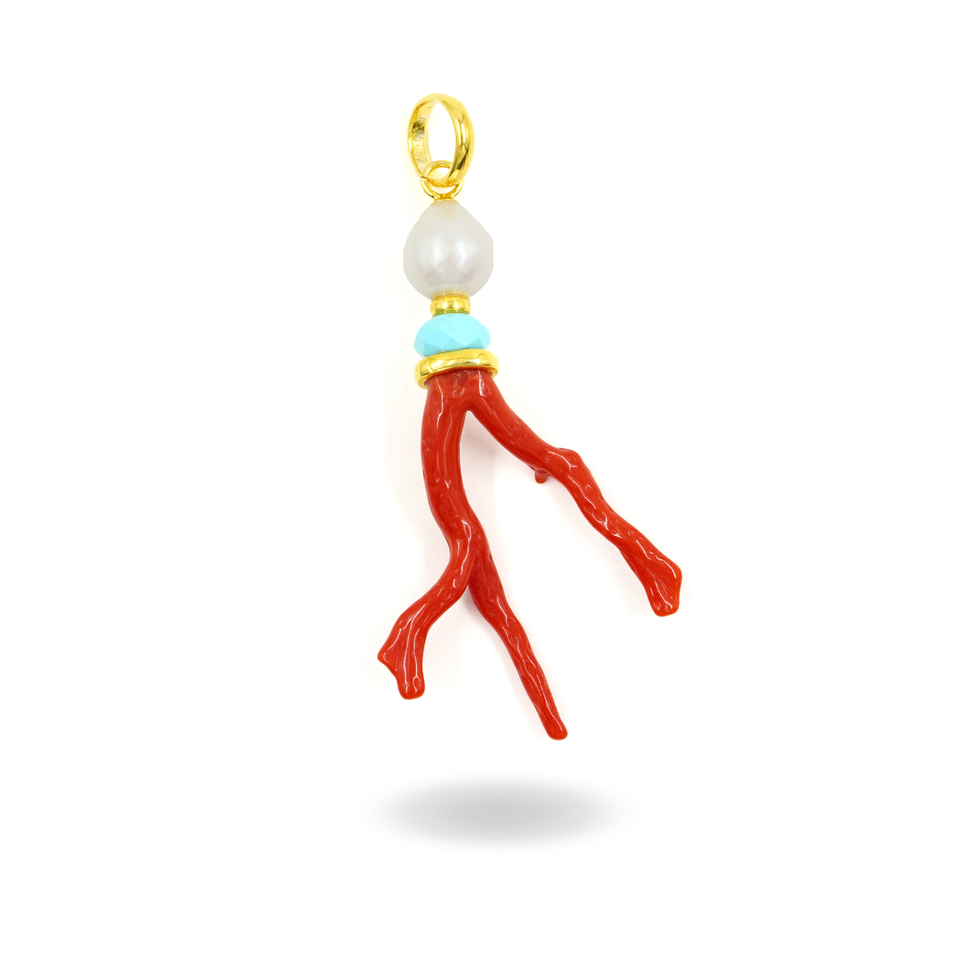 Pendente argento perla, corallo, pasta - Dorato