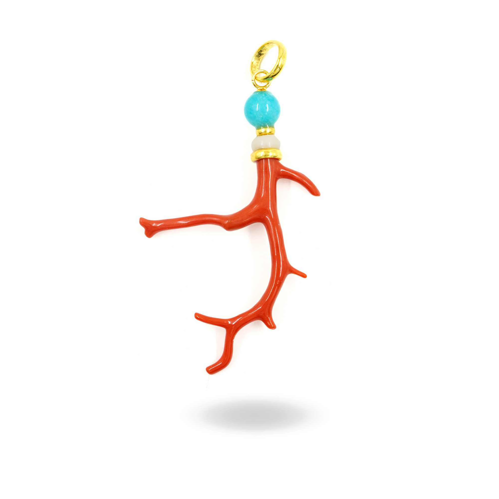 Pendente argento amazzonite, corallo, diaspro - Dorato