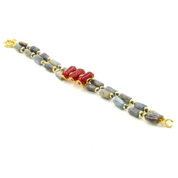 Bracciale cianite, lapis, corallo chiusura argento