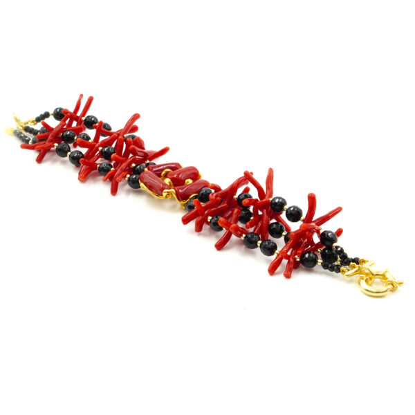 Bracciale corallo, agata nera, chiusura argento