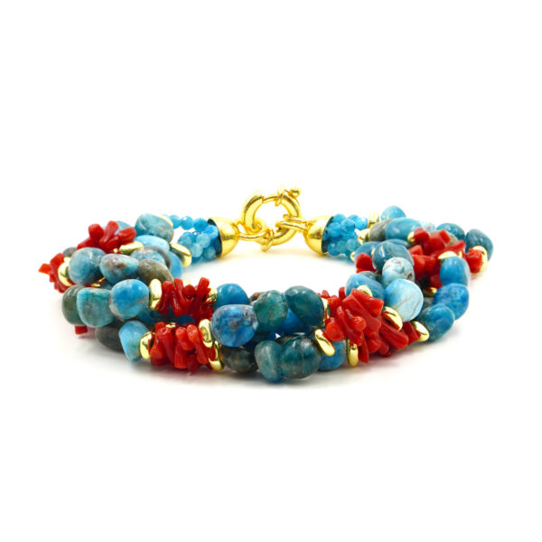 Bracciale apatite, corallo, chiusura argento