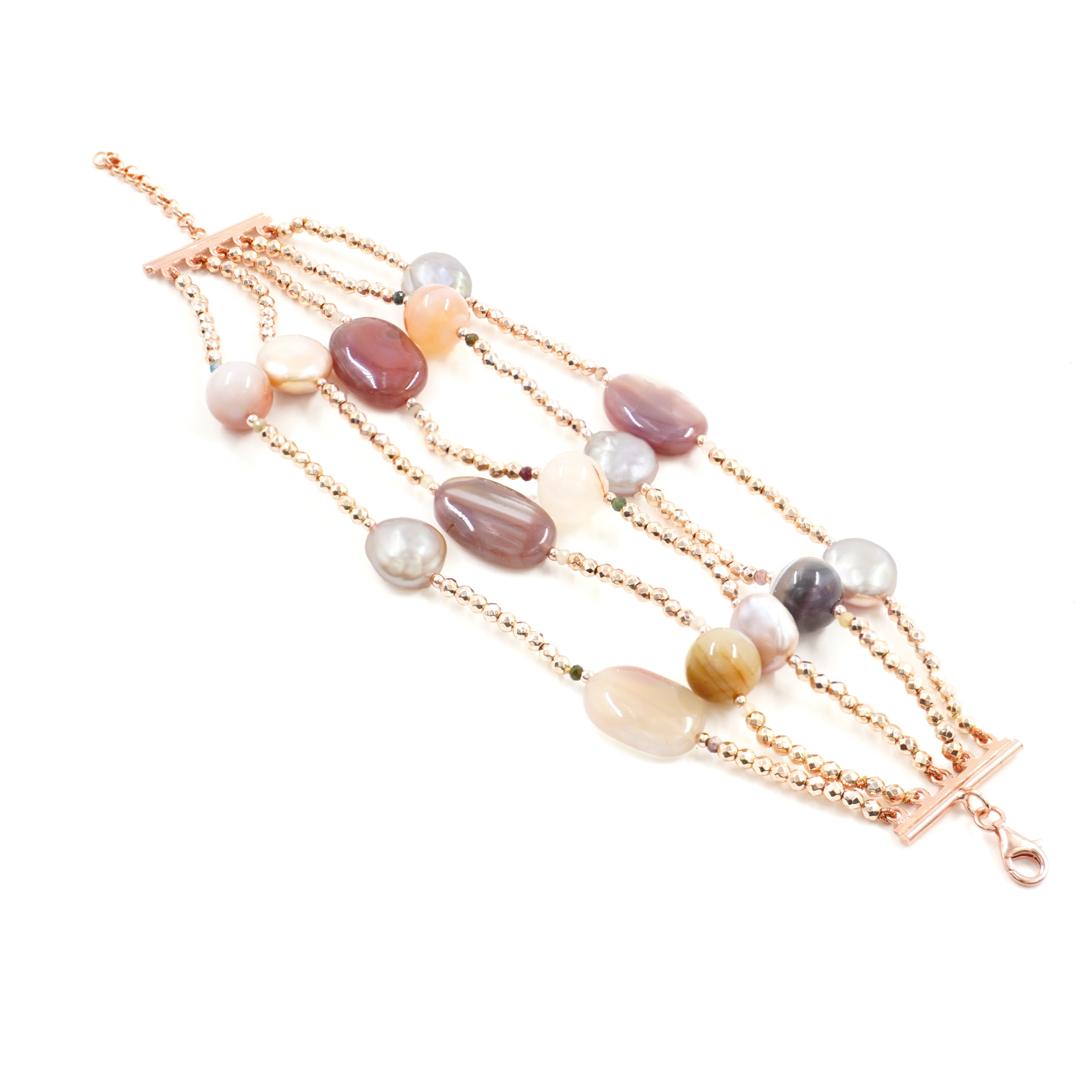 Bracciale ematite, agata, perla, chiusura argento