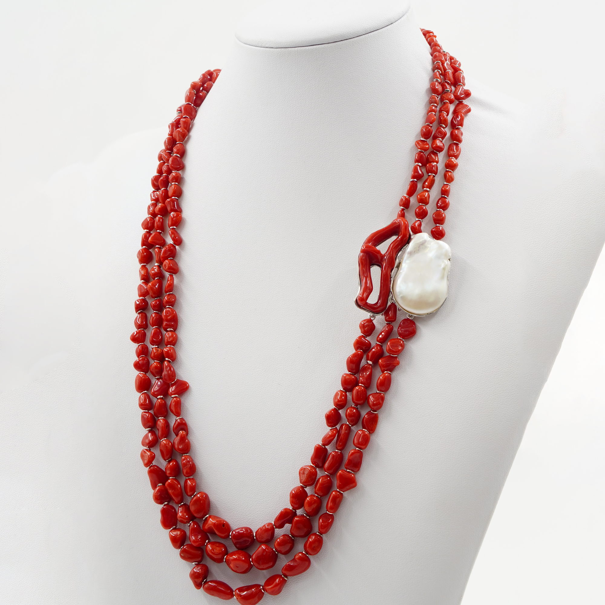 Collana corallo e perla, chiusura argento